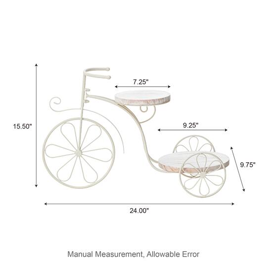 Glitzhome® 24" White Metal Tricycle Planter Stand with Solid Wood Tray